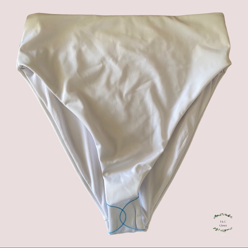 ASOS White High Rise High Cut Leg Full Coverage Back Swim Bottom Size 12 NWOT